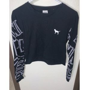 PINK long-sleeved black crop top size small